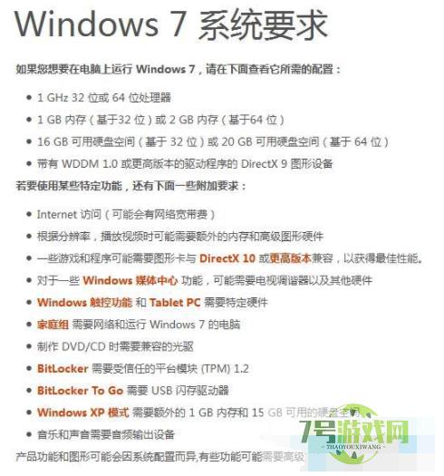 win7硬件要求