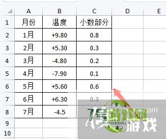 EXCEL中如何将数值中的小数分离出来单独显示